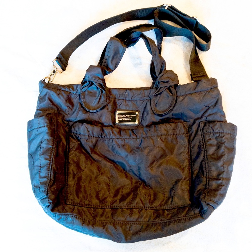 Marc By Marc Jacobs Designer Eliza-A Diaper Bag Black Nylon Quilted Embroidered
